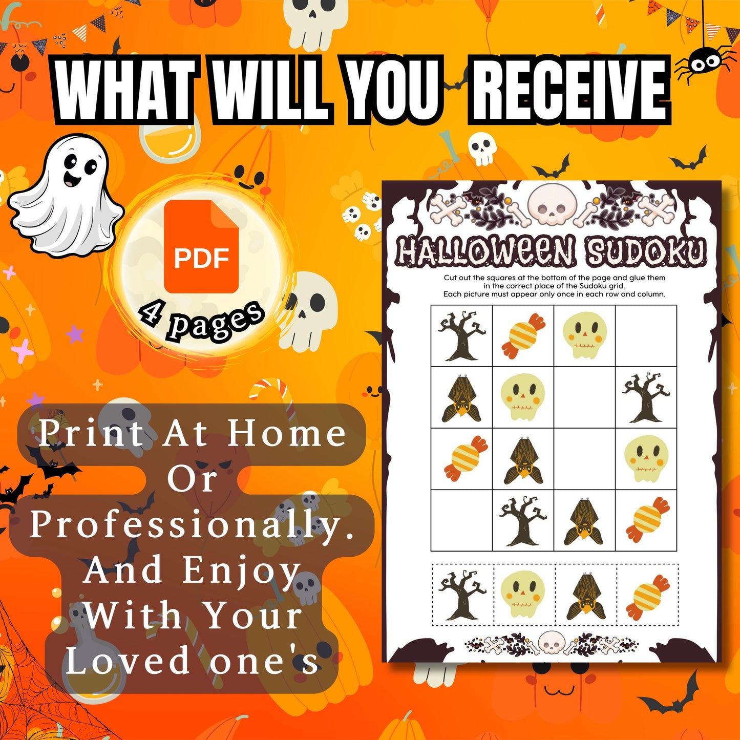 Halloween Sudoku Puzzle Game | Spooky-Themed Sudoku for All Ages | Printable Halloween Activity | Fun | Challenging Puzzle for Kids & Adults