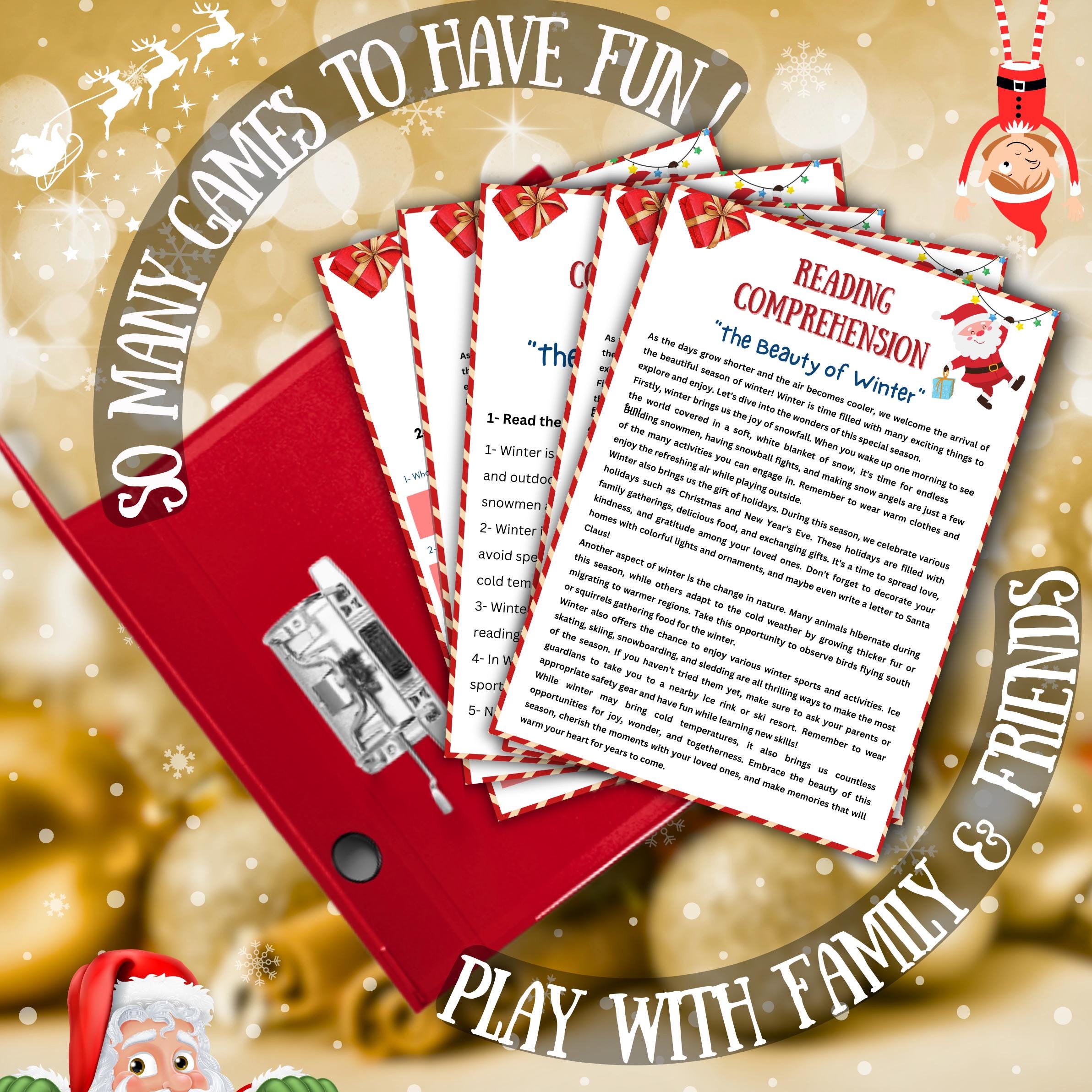Christmas Comprehension Game, Christmas Reading Printable Game For Kids & Adults, Family Dinner Game, Office And Classroom Activity Fun