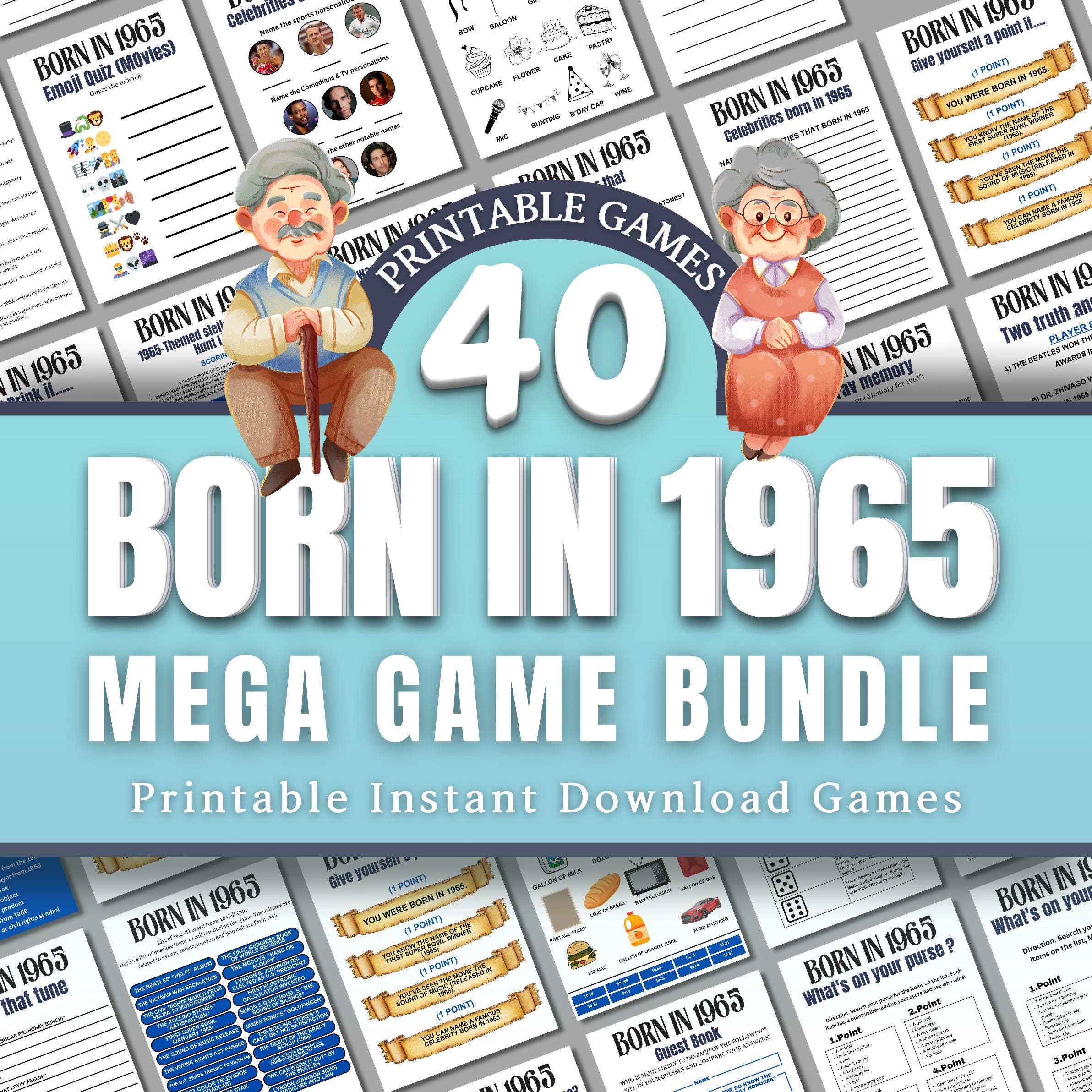60th Birthday Games Bundle, Born in 1965 Party Games, Fun Printable Activities for Adults & Family, 60th Celebration Trivia and Icebreakers