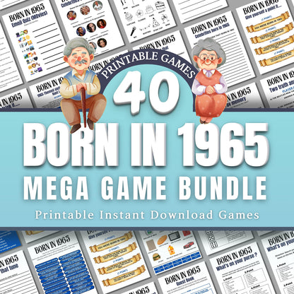 60th Birthday Games Bundle, Born in 1965 Party Games, Fun Printable Activities for Adults & Family, 60th Celebration Trivia and Icebreakers