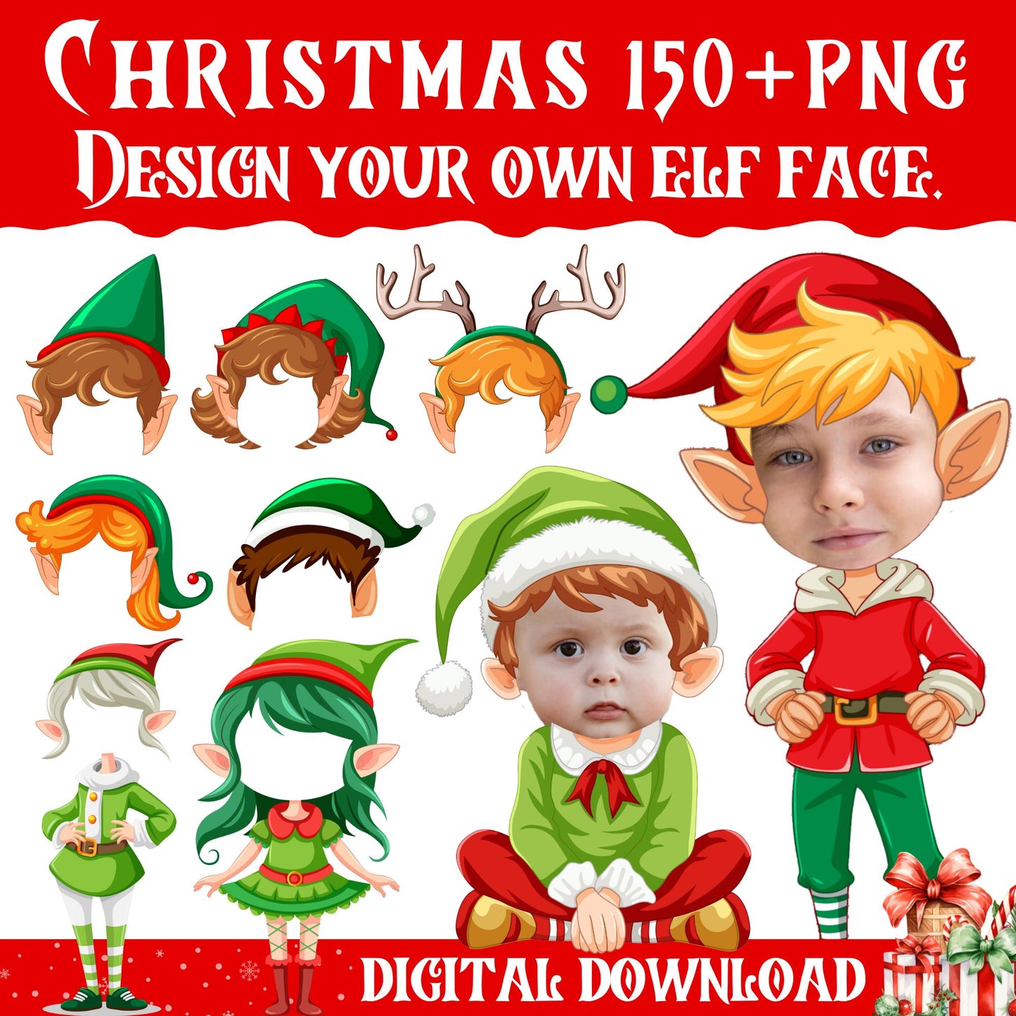 150+ DIY Add Your Own Face Elf Yourself PNG Bundle, Christmas Craft for Kids, Xmas Bulletin Board Decor , Custom Elf Faces, Holiday Fun