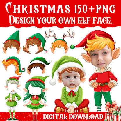 150+ DIY Add Your Own Face Elf Yourself PNG Bundle, Christmas Craft for Kids, Xmas Bulletin Board Decor , Custom Elf Faces, Holiday Fun