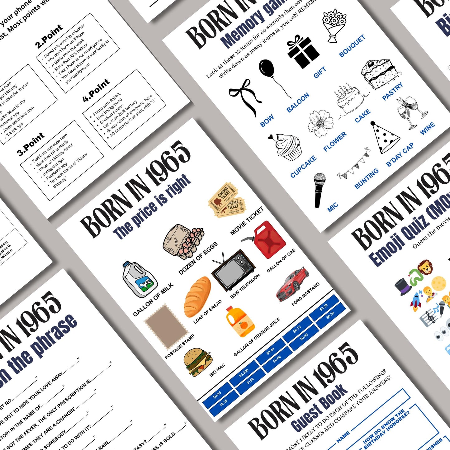 60th Birthday Games Bundle, Born in 1965 Party Games, Fun Printable Activities for Adults & Family, 60th Celebration Trivia and Icebreakers