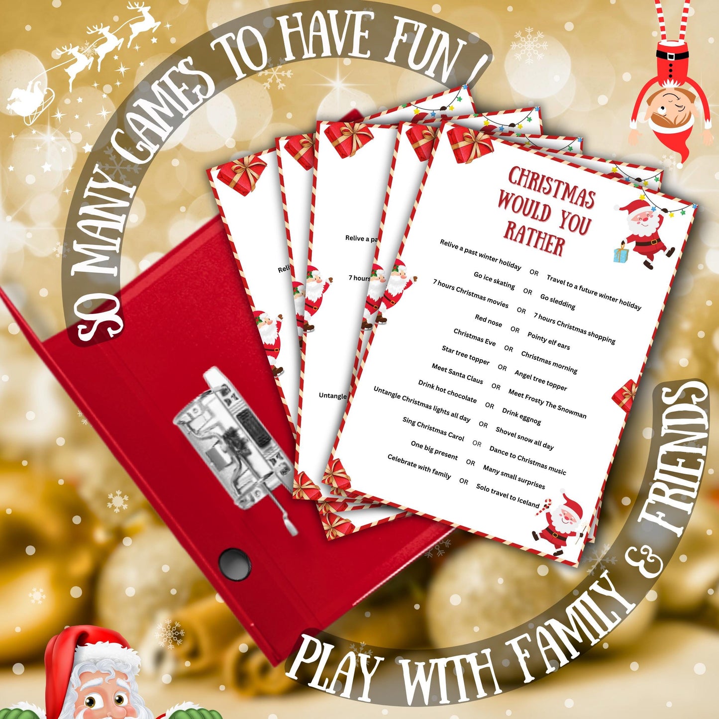 Christmas Would You Rather Game, Christmas Printable Questions Game For Kids & Adults, Christmas Family And Office Activity, Holiday Party