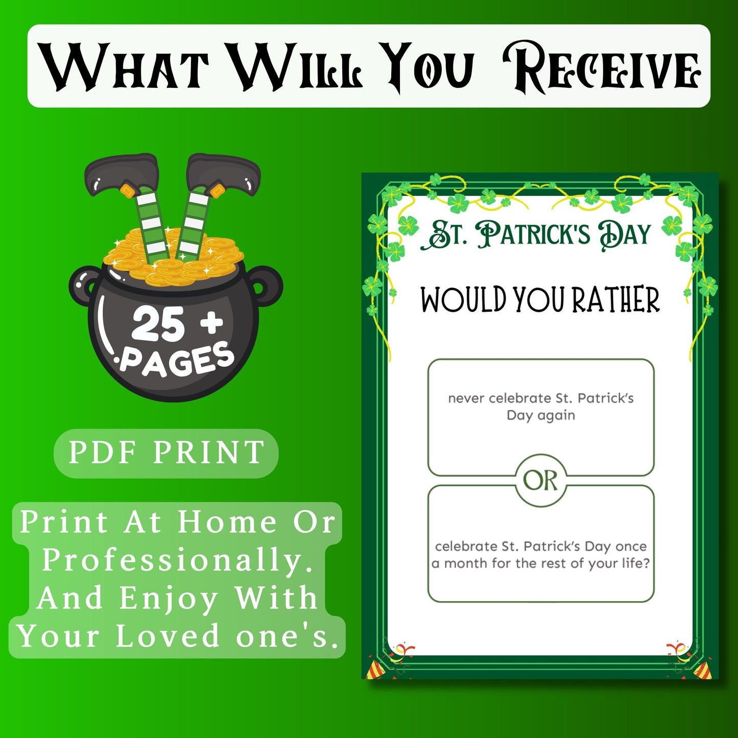 St. Patrick's Day Would You Rather Game | Fun St. Paddy's Day Party Game | Printable Quiz for Kids & Adults | St. Patrick's Day Activity Pdf