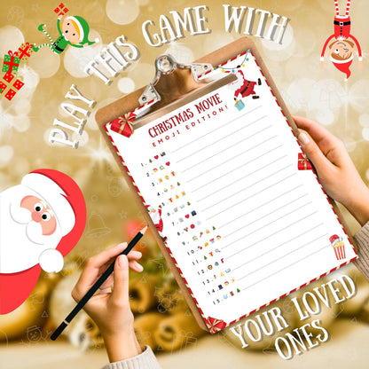 Christmas Emoji Game, Printable Christmas Game For Kids Adults Family Dinner Table Activity, Fun Party Trivia, Christmas Trivia Game Pdf