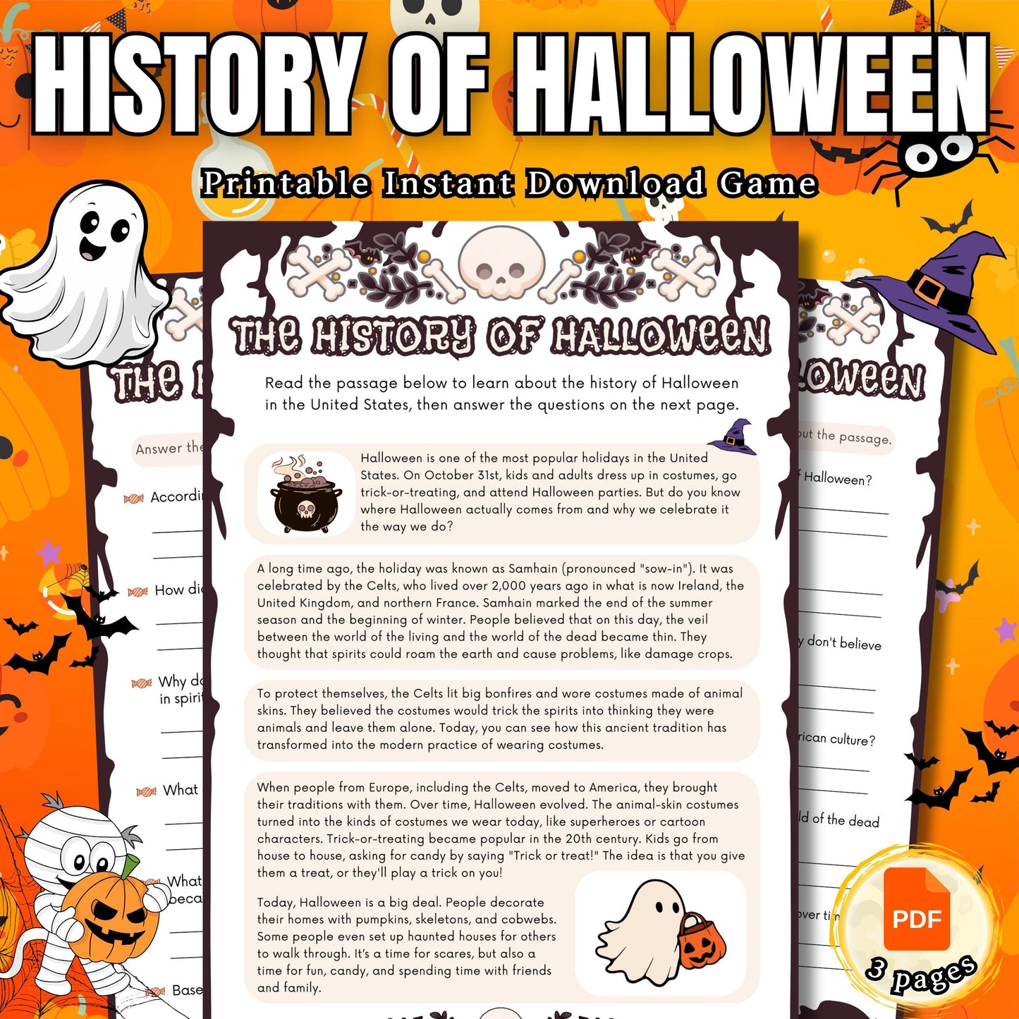 History of Halloween Trivia Game | Fun Quiz Game for Kids & Adults | Perfect for Halloween Parties, Classroom Activities | Family Gatherings
