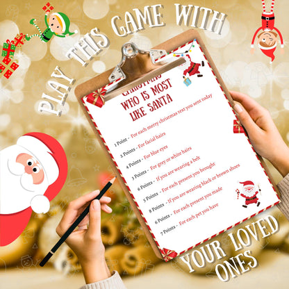 Who Is most Like Santa Game, Christmas Festive Printable Santa Game For Kids & Adults, Christmas Party Game, Family And Office Party Fun