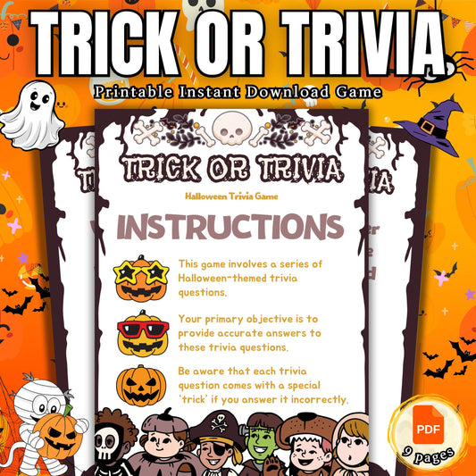 Halloween Trick or Trivia Game | Spooky Fun with Halloween-Themed Questions | Printable Party Game for Kids & Adults | Parties | Family Fun