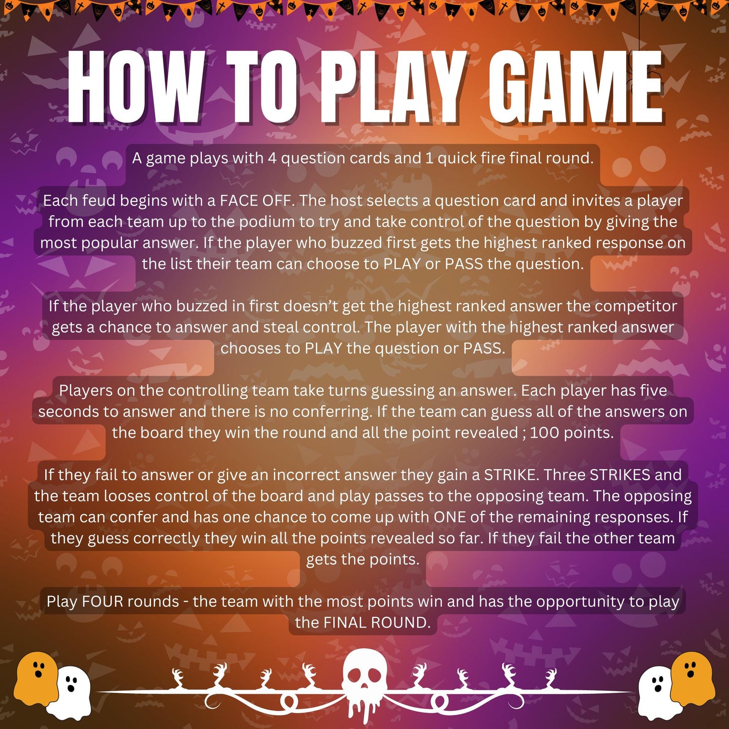 Halloween Family Feud, Printable Family Feud, Fun Feud Game, Group Game, Family Game Night, Party Activity, Friendly Feud for Kids & Adults