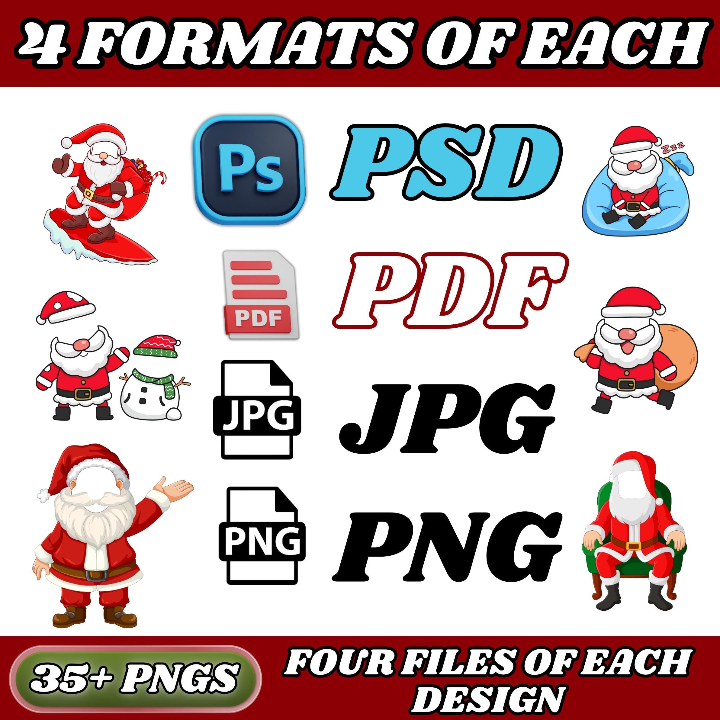 Add Your Own Face Santa Bundle, 150+ Editable Clipart (png, jpg, psd, PDF), Christmas Templates, Photo Props for DIY Crafts, Stickers, Cards