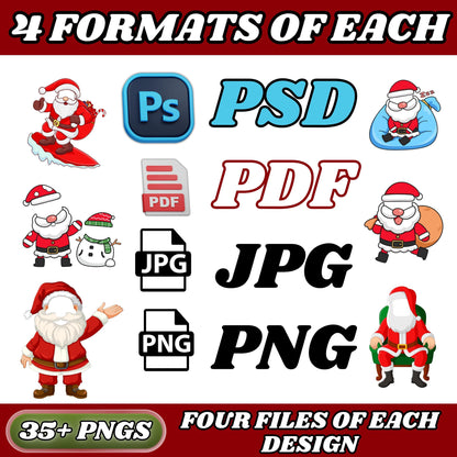 Add Your Own Face Santa Bundle, 150+ Editable Clipart (png, jpg, psd, PDF), Christmas Templates, Photo Props for DIY Crafts, Stickers, Cards