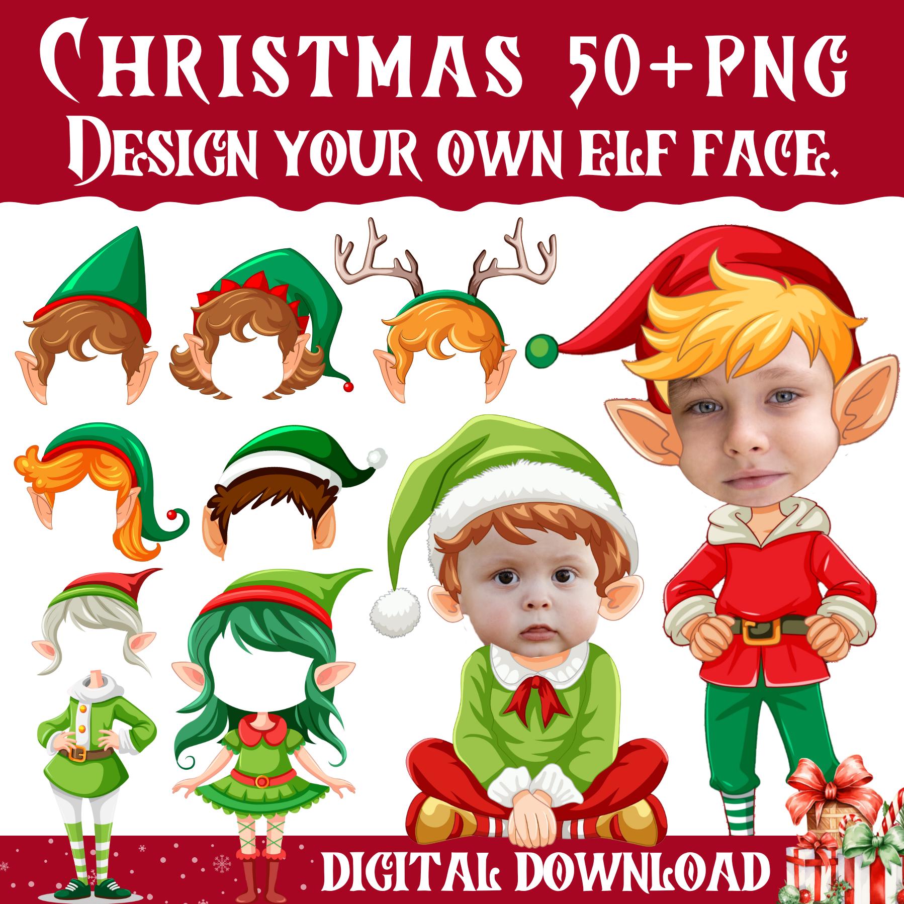Christmas Add Your Own Photo Face Mega Bundle | 50+ DIY Elf, Santa, Snowman PNGs | Fun Holiday Craft & Decor for Kids