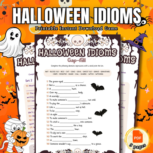 Halloween Idioms Game | Fun Matching | Gap Fill Activities | Printable Halloween Game for Kids & Classroom | Spooky Idiom Challenges