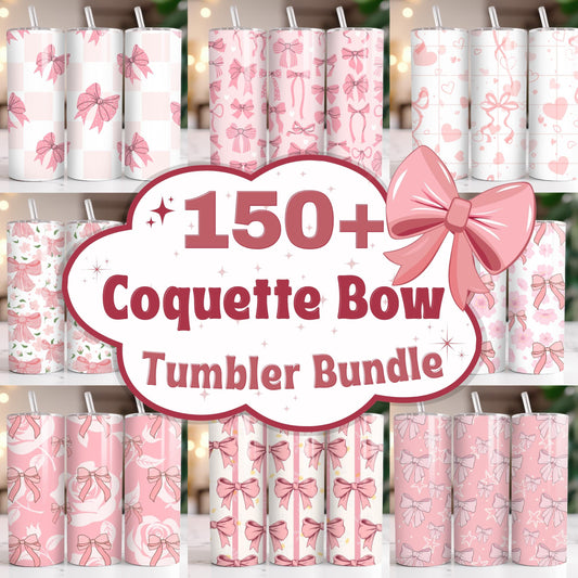Coquette Bow Tumbler Wraps Bundle 150+ | 20oz Skinny Sublimation PNG | Pastel Pink Gingham Hearts Floral Cute Aesthetic Digital Download