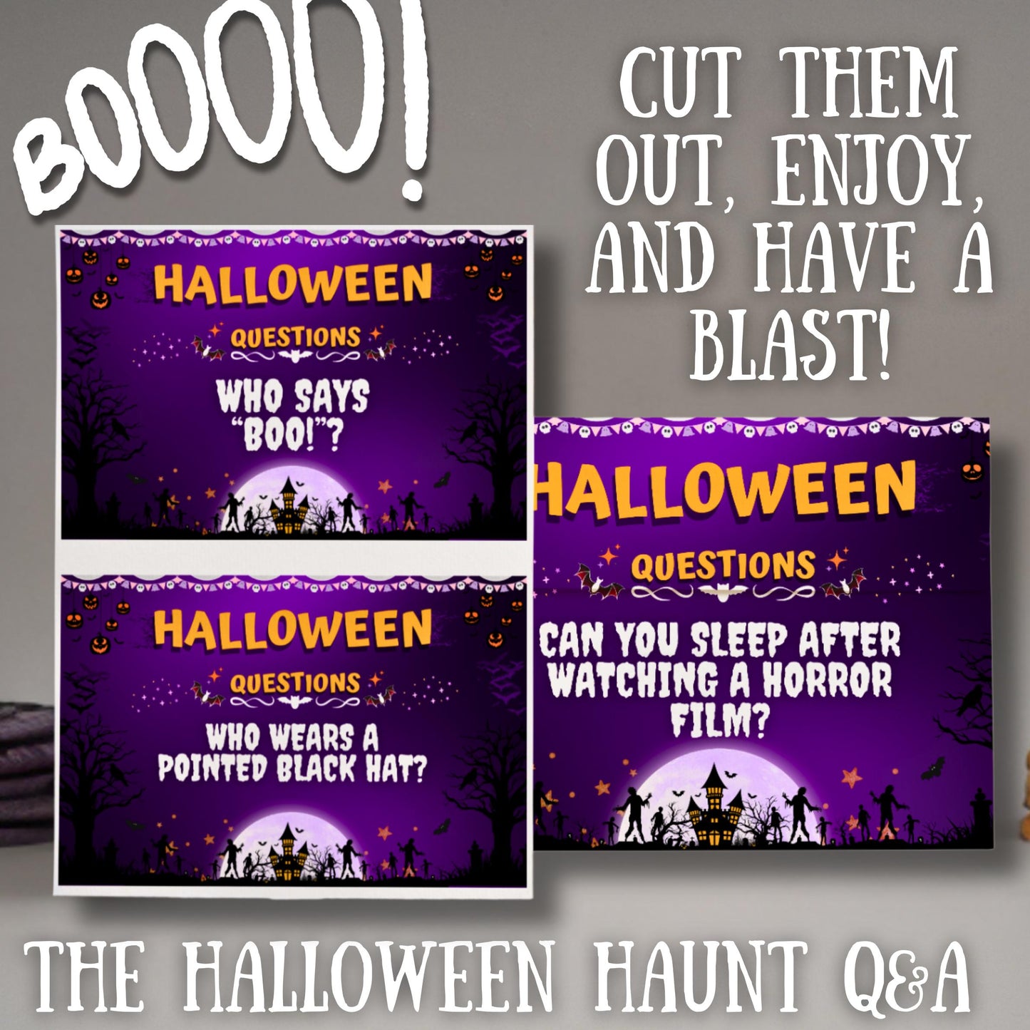 Halloween Haunt Questions Game | 64+ Spooky Trivia Cards | Fun Printable Game for Parties & Family Gatherings | Halloween Party Essentials