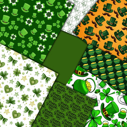 St Patricks Digital Paper Pack - Printable graphic design patterns, backgrounds, green papers, lucky shamrocks, Irish tartan plaid papers