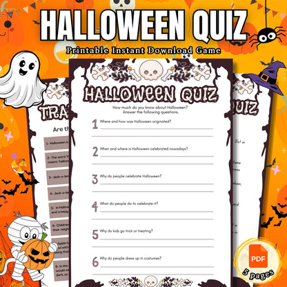 Halloween Quiz Game | Trivia Challenge | Printable Quiz with True/False, Multiple Choice & Answer Key | Perfect for Parties | Classroom Fun