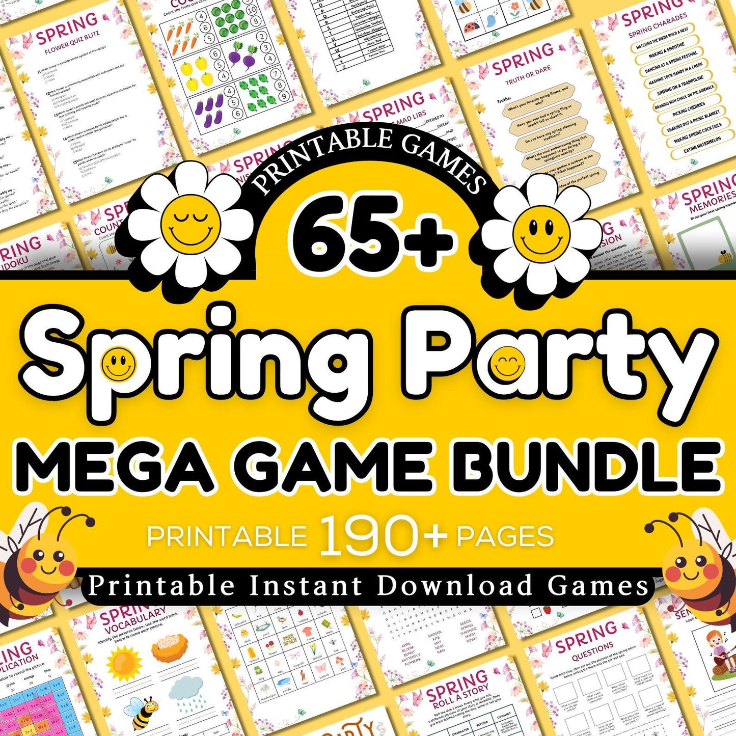 Spring Games Bundle 65+ Printable Activities for Adults, Kids, Seniors | Trivia, Icebreakers, Puzzles, Riddles, Spring Family & Office Games
