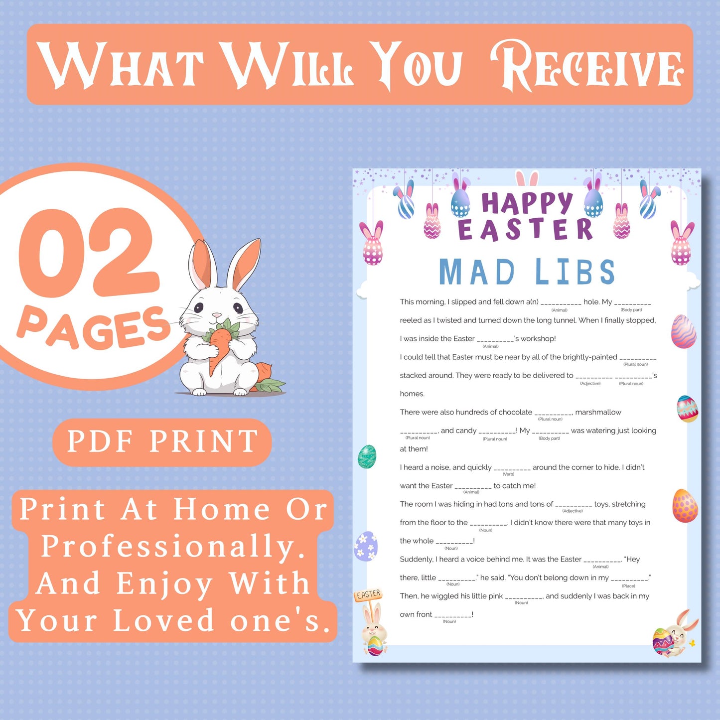 Easter Mad Libs Game | Fun Fill-in-the-Blanks Activity | Printable Easter Party Game for Kids & Adults | Family, Classroom And Church Game