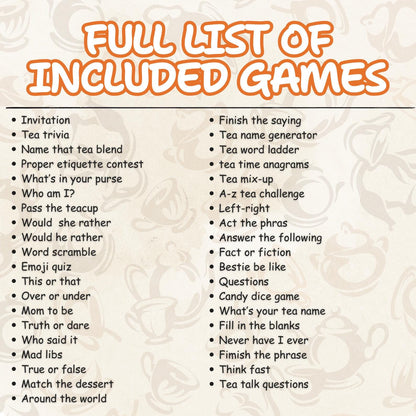 Tea Party Games Super Bundle | 40+ Printable Activities for Bridal Shower Garden Party Ladies Tea Office Events | Trivia Riddles Icebreakers