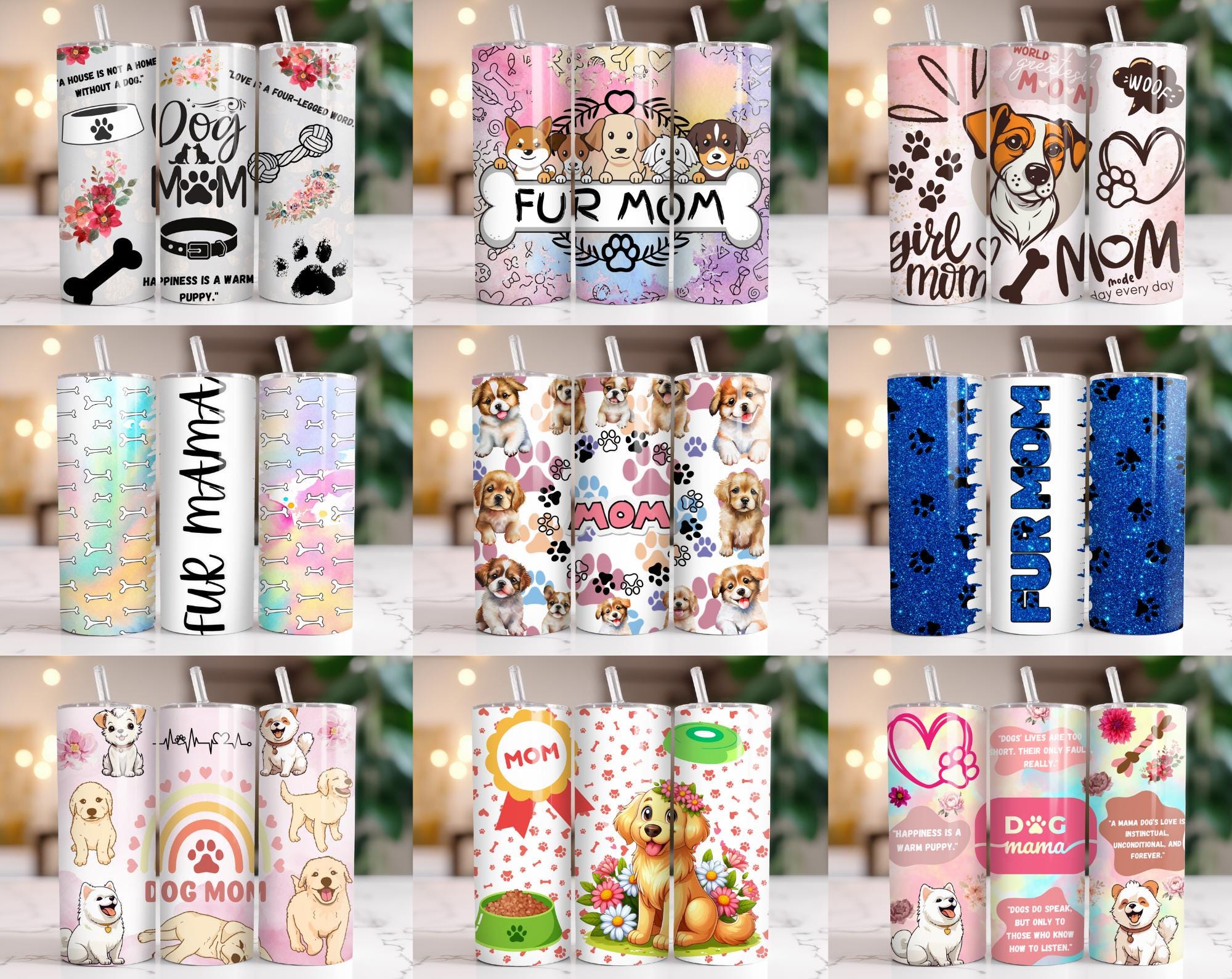 25+ Dog Mama Tumbler Wraps Bundle 20oz Skinny PNG | Funny Pet Mom Sublimation Designs | Dog Lover Gifts | Puppy Quotes | Printable Wraps