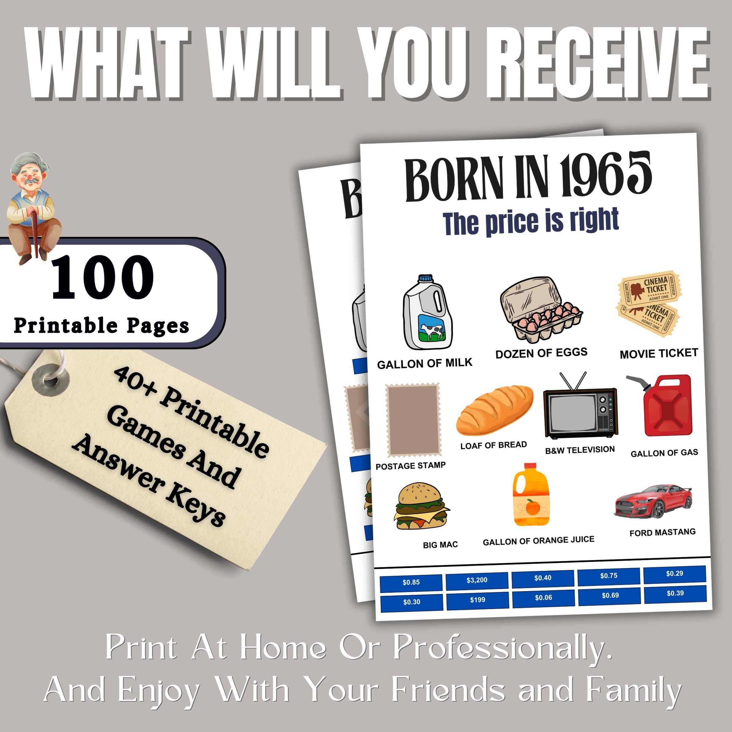 60th Birthday Games Bundle, Born in 1965 Party Games, Fun Printable Activities for Adults & Family, 60th Celebration Trivia and Icebreakers