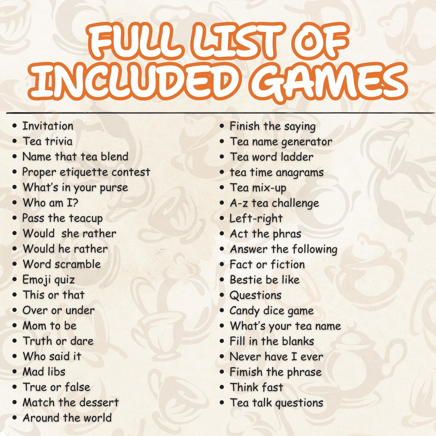 Tea Party Games Bundle | 40+ Fun Printable Activities for Bridal Shower, Baby Shower, Birthday, Mother's Day & Kids Party | Office Party Fun