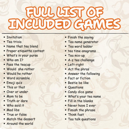 Tea Party Games Bundle | 40+ Fun Printable Activities for Bridal Shower, Baby Shower, Birthday, Mother's Day & Kids Party | Office Party Fun