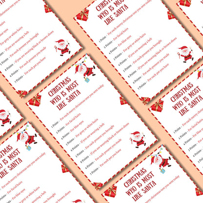 Who Is most Like Santa Game, Christmas Festive Printable Santa Game For Kids & Adults, Christmas Party Game, Family And Office Party Fun