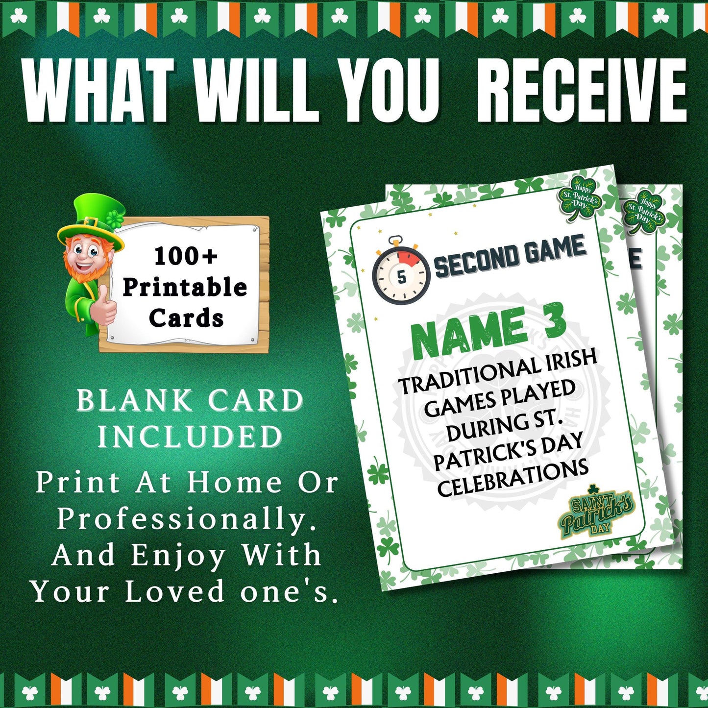 St. Patrick's Day 5 Second Challenge Game | 100+ Quick-Thinking Cards | Fun Party Game for Kids, Adults & Families, St. Paddy's Day Activity