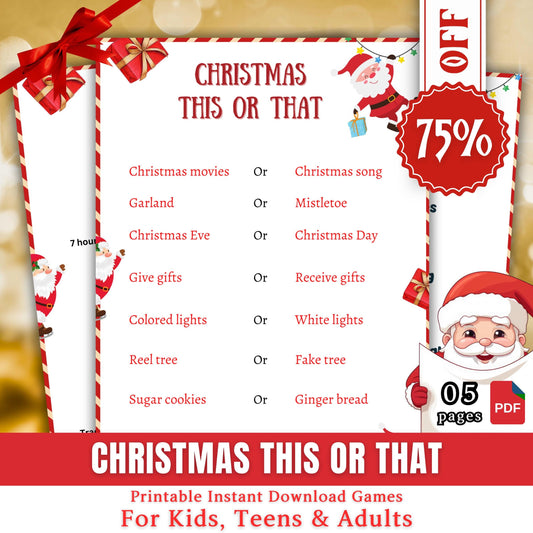 Christmas This Or That Game, Christmas Printable Party Game For Kid & Adults, Christmas Activity For Family And Office Fun, Would You Rather