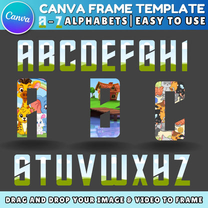 Editable Canva Frame Alphabet Template | Fill Your Own Font PNG | Sublimation Letters for Kids & Women Shirts | Digital Download