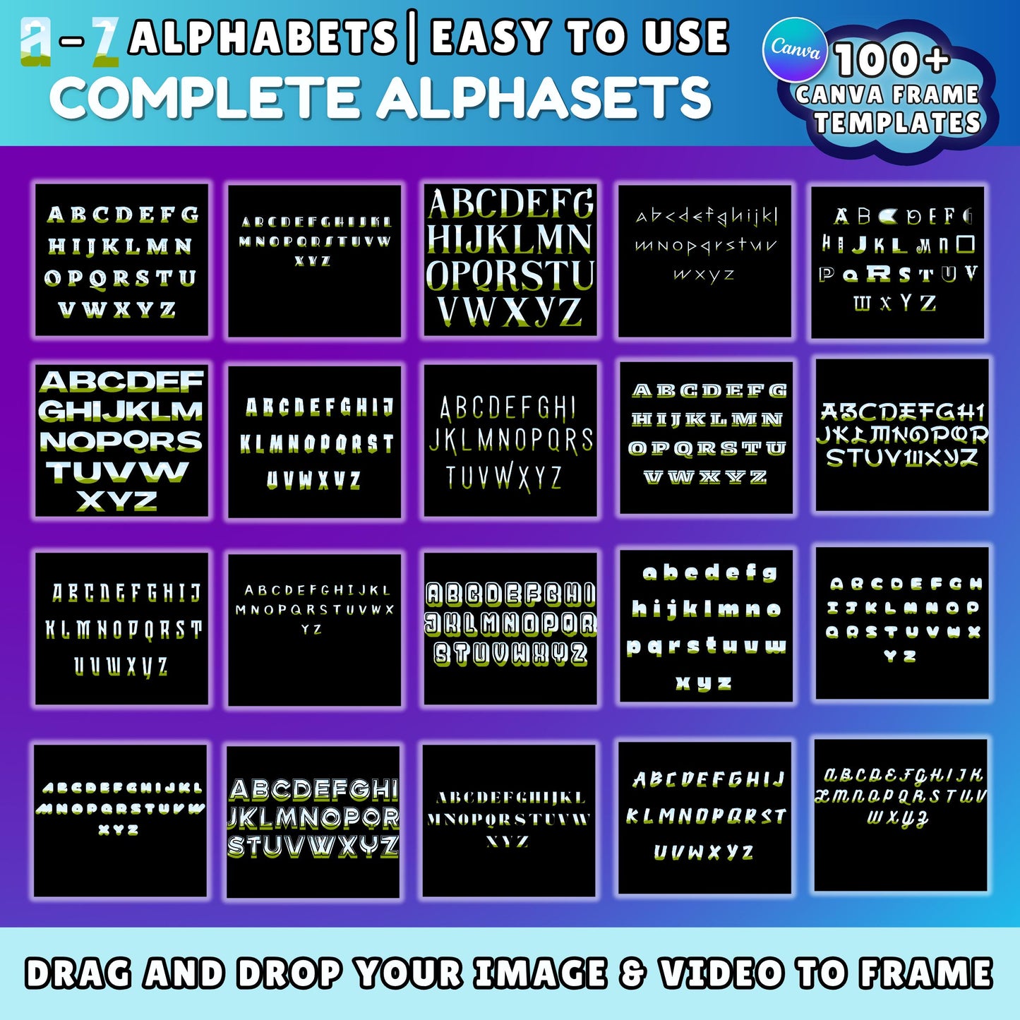 Canva Alphabet Frame Templates | 100+ A-Z Letter Frames | Drag & Drop Photo Letters | Editable Canva Font Frames for Mugs, Shirts and Prints
