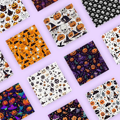 Halloween Digital Paper Bundle 750+ | 12x12 Seamless Patterns – Pumpkins Ghosts Skulls Witches | Printable Scrapbook & Sublimation | Clipart