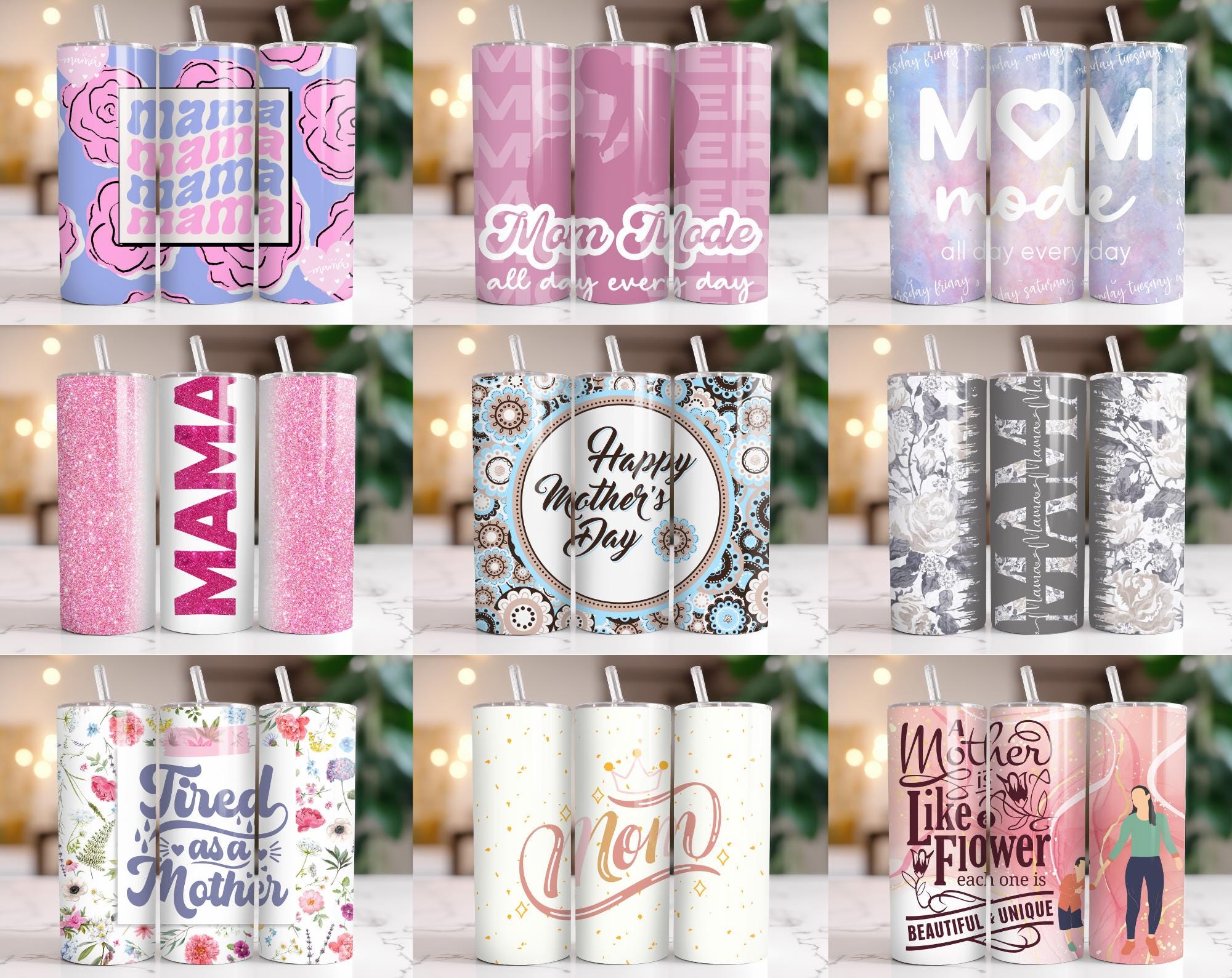 200+ Mama Tumbler Wrap Bundle | 20oz Skinny Sublimation PNGs | Funny Mom Life Quotes, Boho Retro Designs, Mother's Day Gift Wraps, Gift Idea