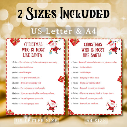 Who Is most Like Santa Game, Christmas Festive Printable Santa Game For Kids & Adults, Christmas Party Game, Family And Office Party Fun