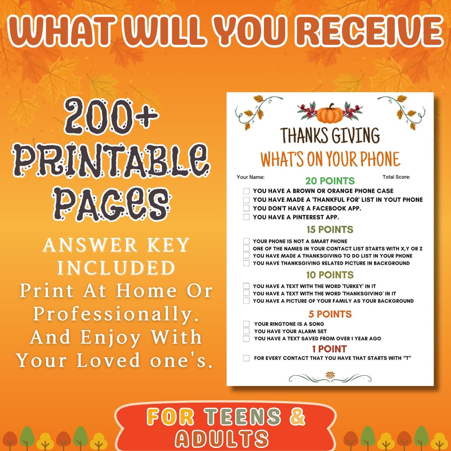 Thanksgiving Printable Games | 200+ Thanksgiving Games Bundle | Thanksgiving Kids Teens & Adults Games | Thanksgiving Trivia Games