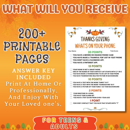 Thanksgiving Printable Games | 200+ Thanksgiving Games Bundle | Thanksgiving Kids Teens & Adults Games | Thanksgiving Trivia Games