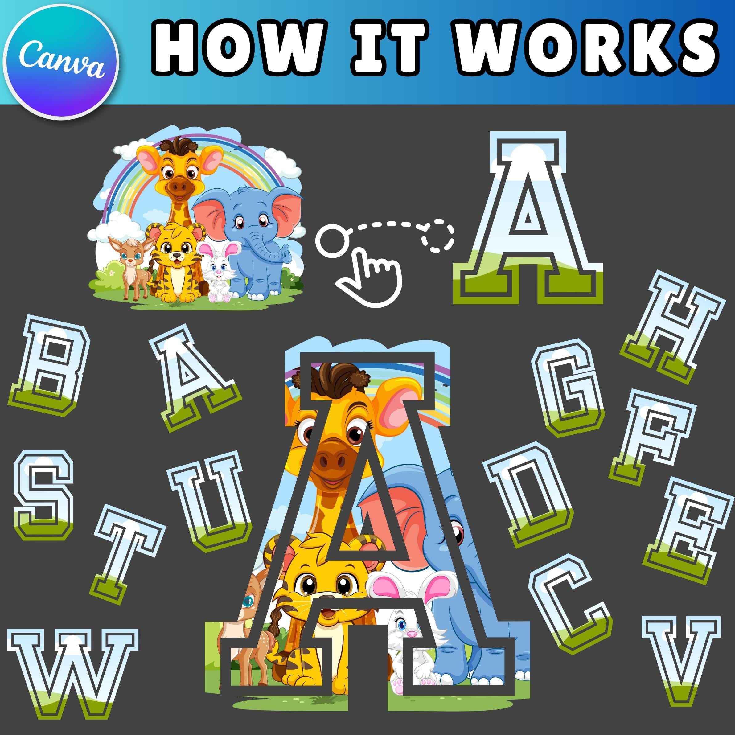 Canva Bundle Template | Transparent Doodle Alphabet Letters | Editable Blank Font Design | Photo Collage | Printable Digital Download