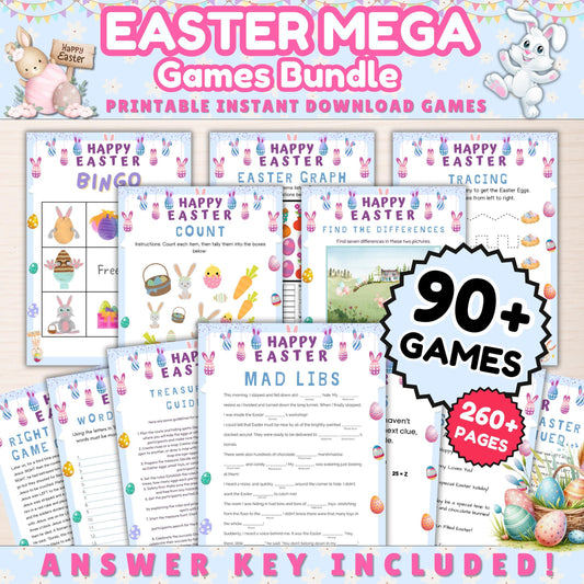 Easter MEGA Games Bundle | 260+ Printable Easter Party Games | Fun Family and Kids Activities | Easter Trivia, Scavenger Hunt, Bingo & More