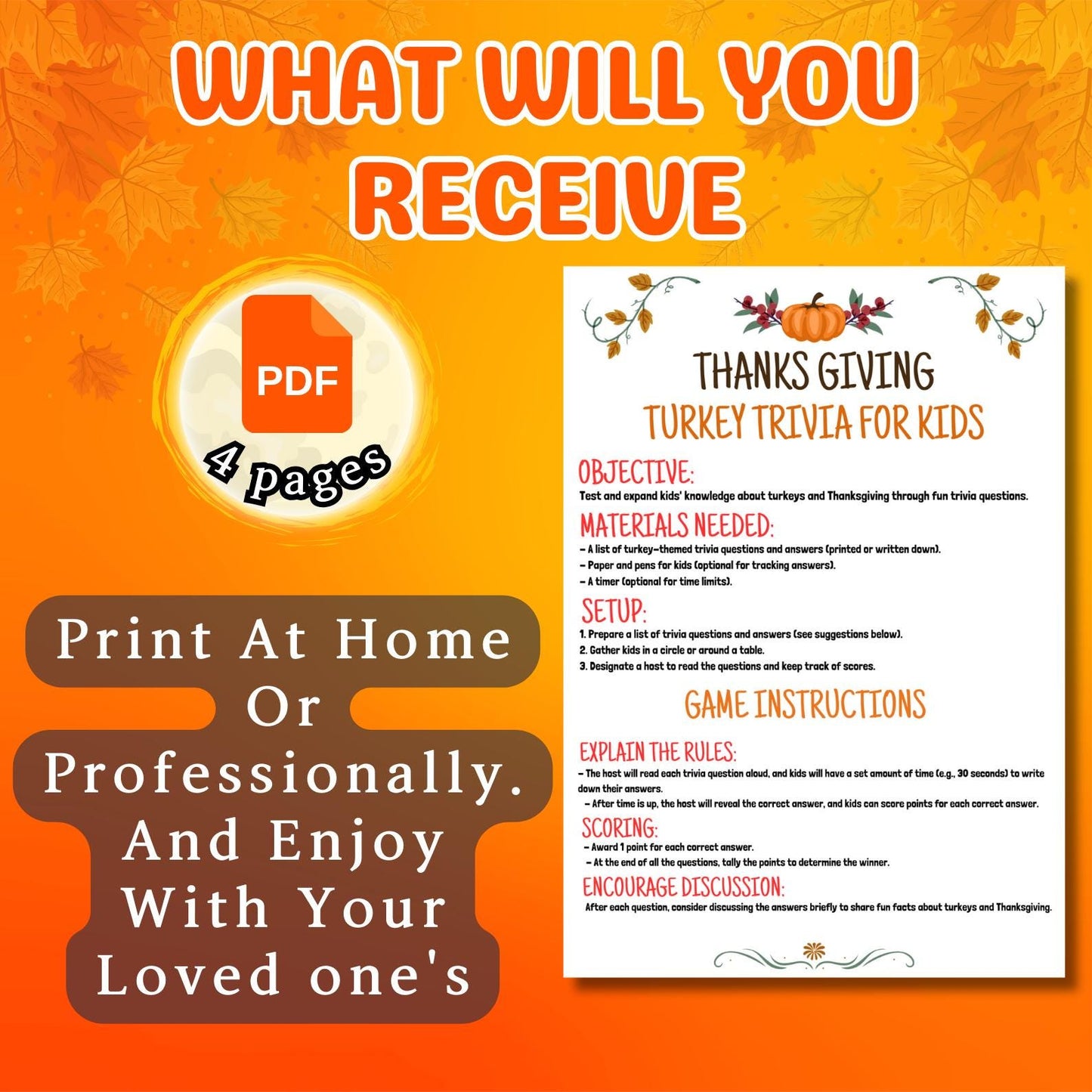 Turkey Trivia Game, Thanksgiving Fun Party Game, Fall Game For Kids & Adults, Friendsgiving Family Trivia Quiz, Printable Class Activity