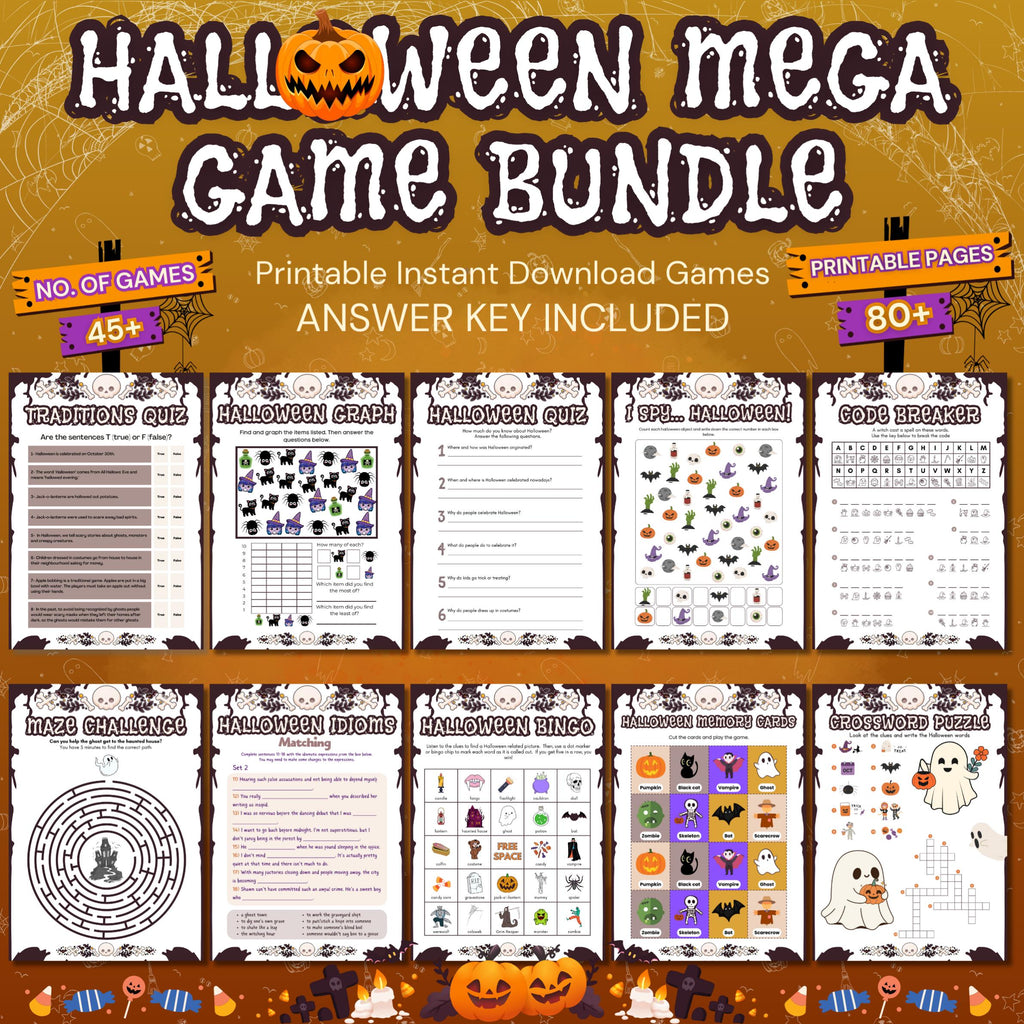 8-in-1 Halloween Games Bundle | Printable Party Fun for All Ages | All in One Halloween Game Bundle for Family Activities and Party