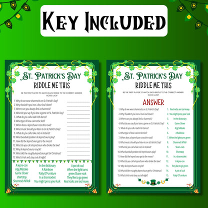 St. Patrick's Day Riddle Me This Game | Printable Trivia, Party Game for Kids & Adults | Fun St. Paddy's Day Activity | St. Patrick's Game