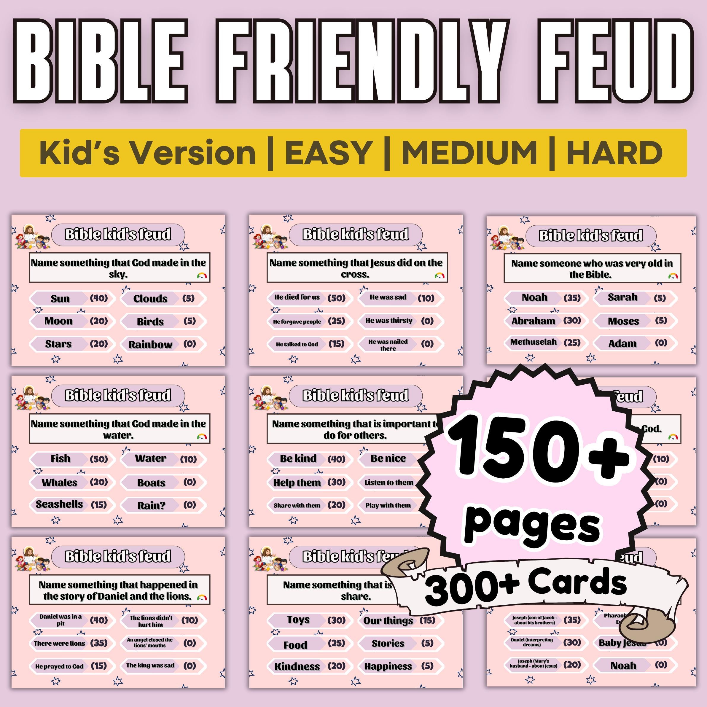 Bible Family Feud Game for Kids – 300+ Printable Cards | Christian Trivia Party Game | Sunday School Activity | Easy to Hard Levels