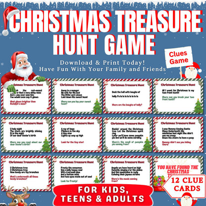 Christmas Treasure Hunt Clues, Christmas Scavenger Hunt Cards, Scavenger Hunt Riddle, Musical Riddle Christmas Clues Game For Kids & Adults