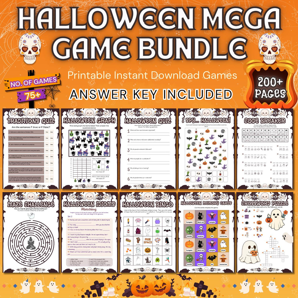 200+ Halloween Games Bundle | Fun Printable Activities for Kids, Teens and Adults | Party Game, Puzzle, Bingo, Trivia, Scavenger Hunt & More