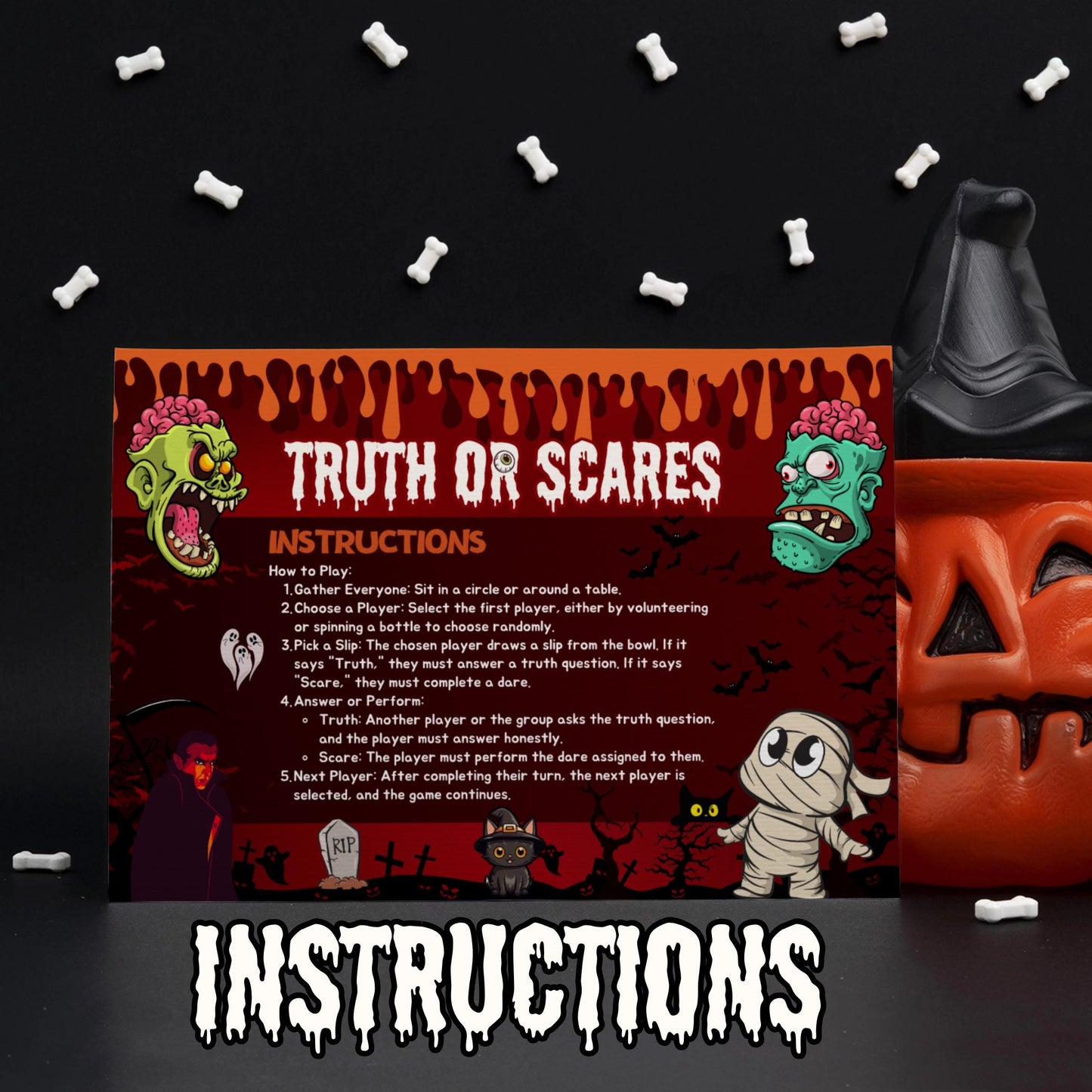 Halloween Truth or Scare Game | Spooky Fun with Printable Truths & Scare | Perfect Party Game for Kids,  Adults | Halloween Party Essentials