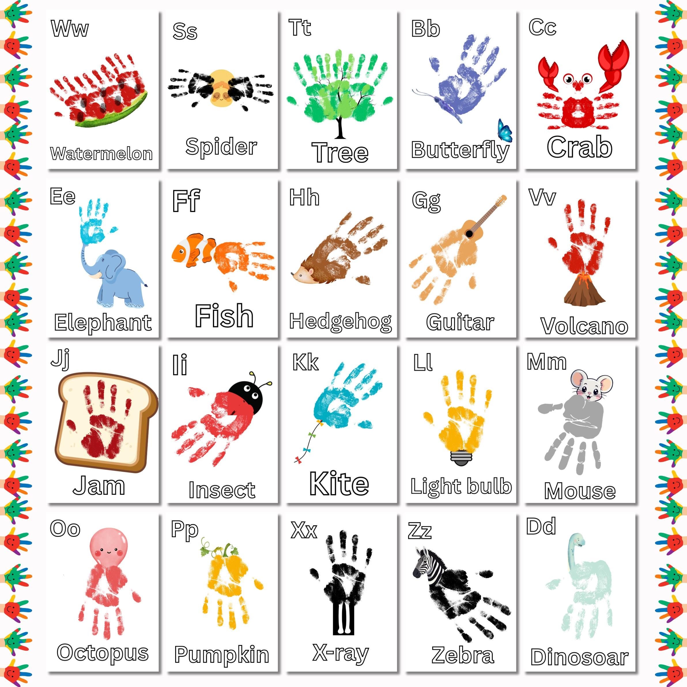 Alphabet Handprint Art Bundle, Handprint Alphabet Book Template, Preschool & Kindergarten Craft, Pre-K Letter Activity, Classroom Art Fun