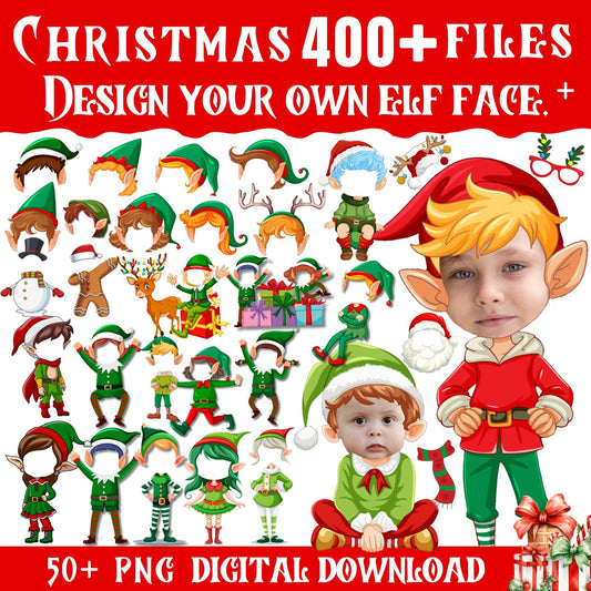 50+ Christmas Add Your Own Photo Face, DIY Elf Yourself PNG Bundle, Elf Face Blank, Christmas Craft for Kids, Xmas Decor Craft, Perfect Fun